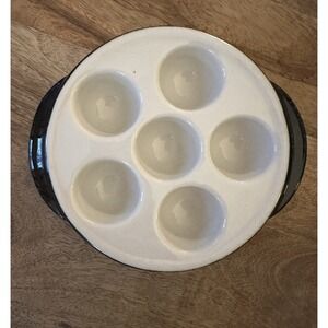 Vintage Egg Coddler/Escargot Baking Dish‎  - Heavy porcelain. White/Black
